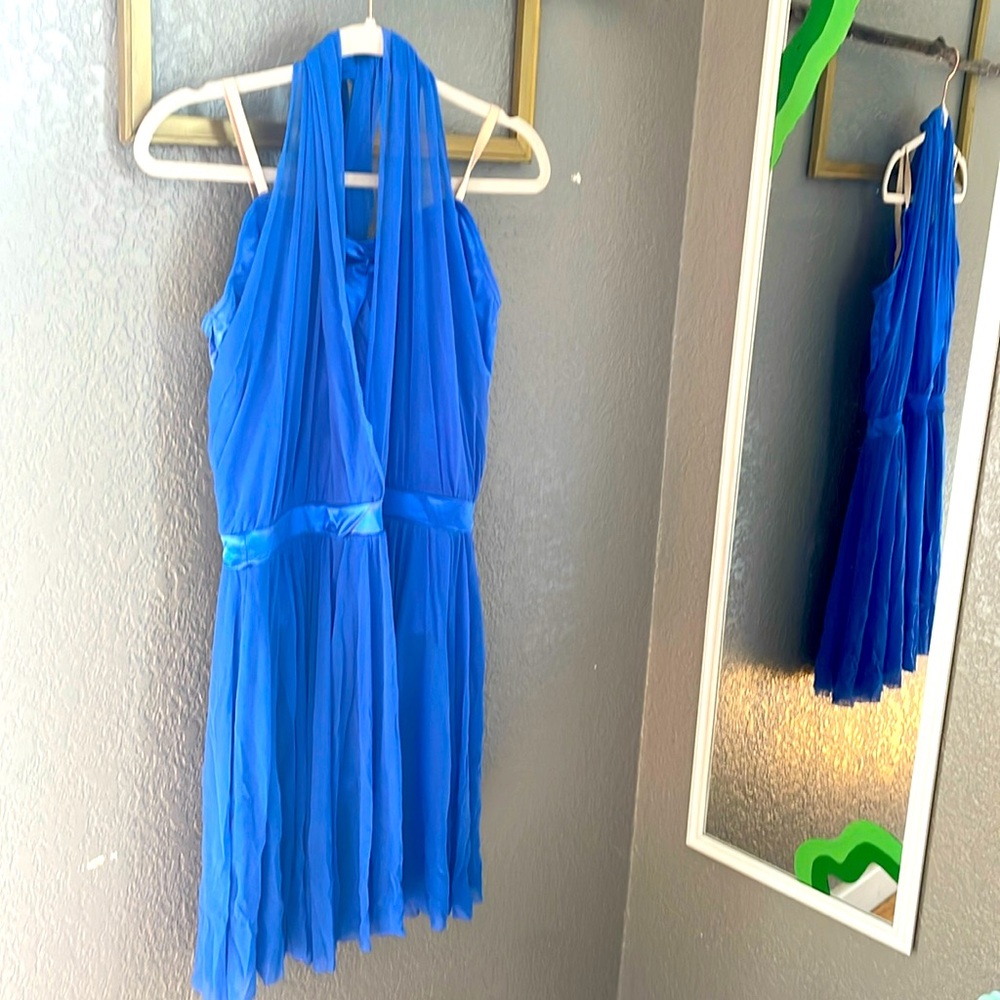 Royal blue short flowy tie dance costume